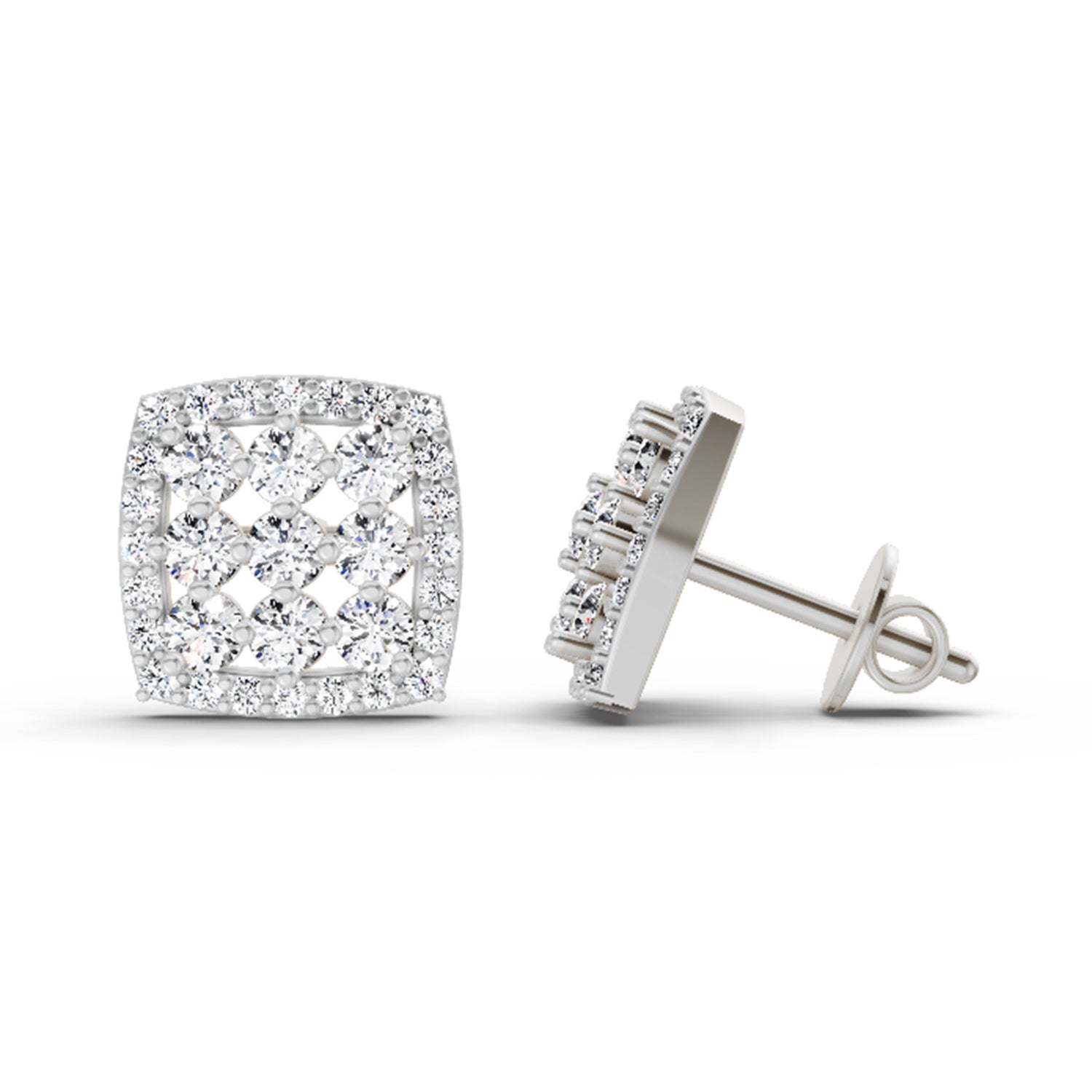 1 Ct Round Halo Stud Earrings |  14K White Gold