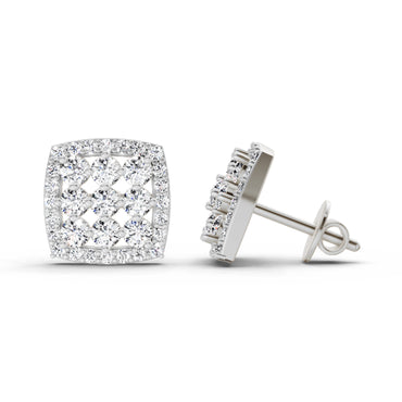 1 Ct Round Halo Stud Earrings |  14K White Gold