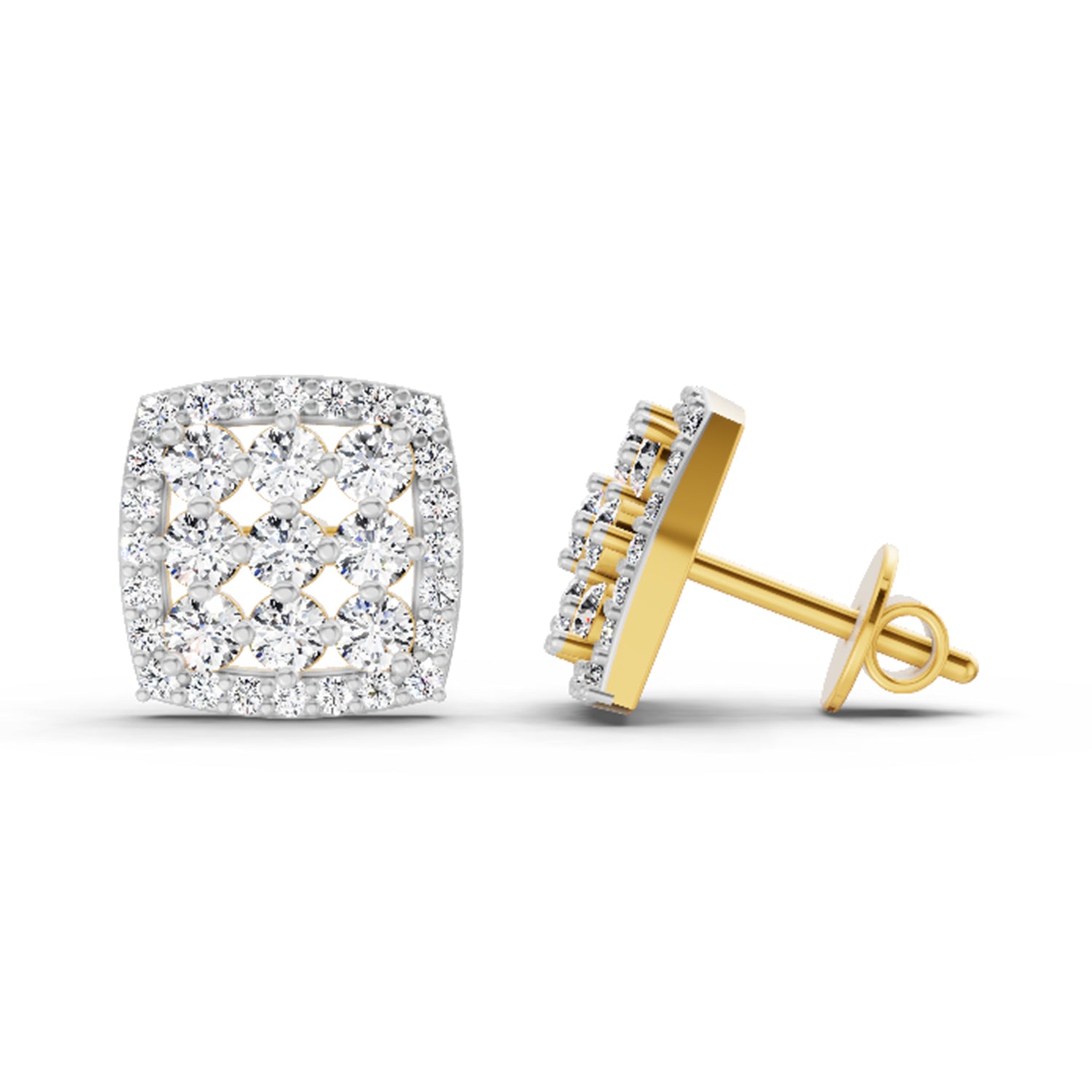 1 Ct Round Halo Stud Earrings |  14K Yellow Gold