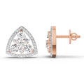 0.77 Ct Round Triangle Halo Stud Earrings |  14K Rose Gold