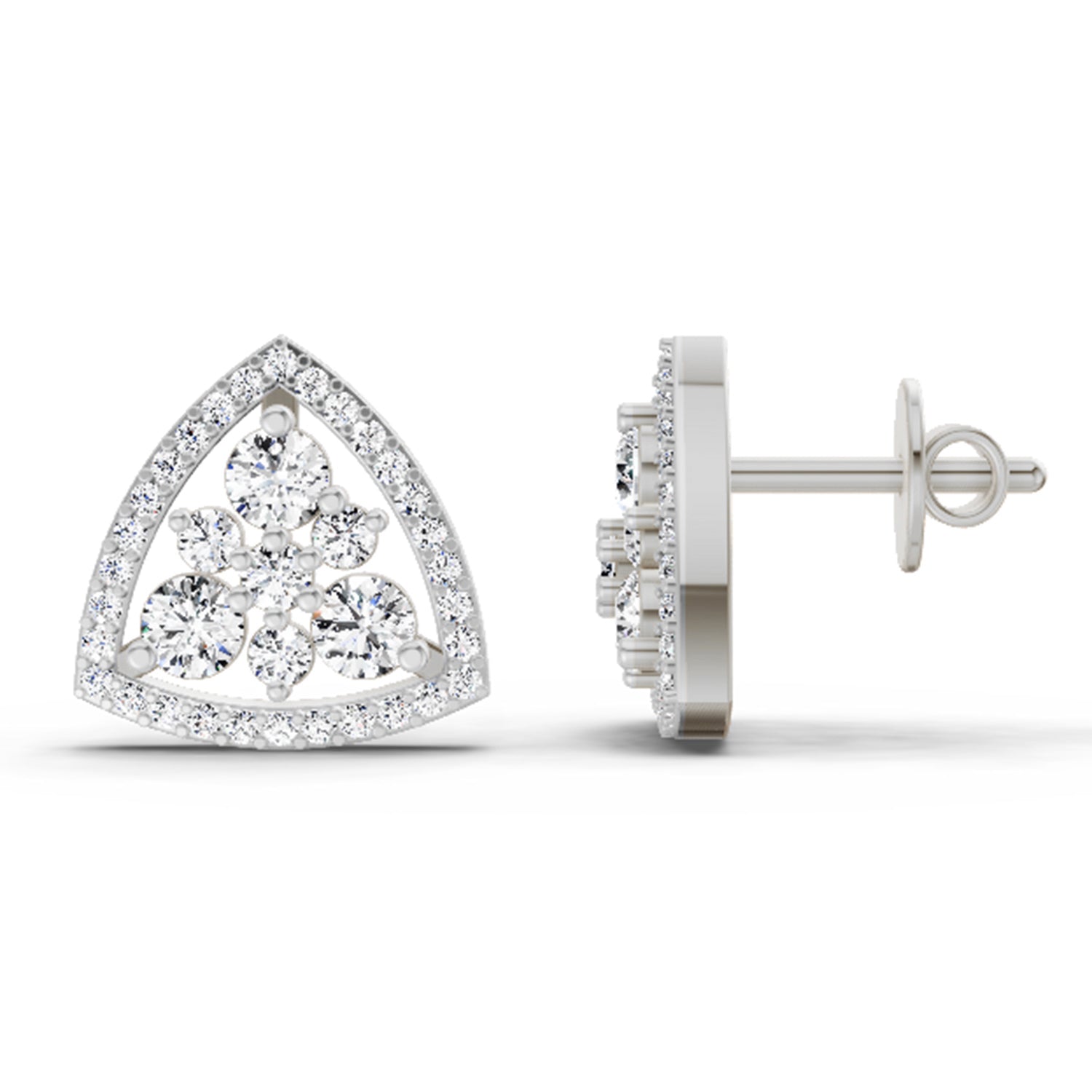 0.77 Ct Round Triangle Halo Stud Earrings |  14K White Gold