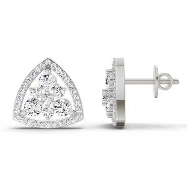 0.77 Ct Round Triangle Halo Stud Earrings |  14K White Gold