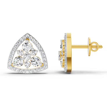 0.77 Ct Round Triangle Halo Stud Earrings |  14K Yellow Gold