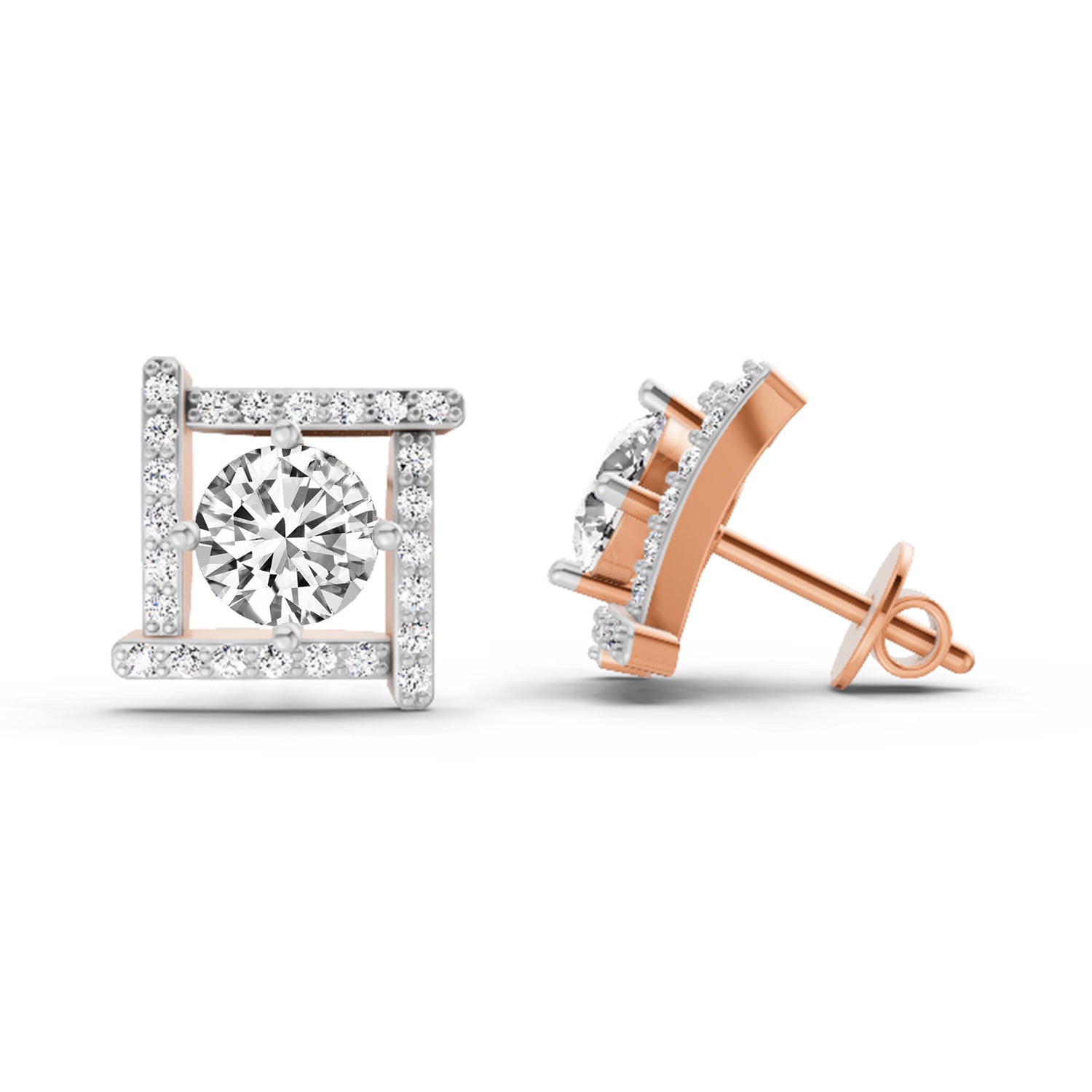 1.98 Ct Round Halo Earrings |  14K Rose Gold