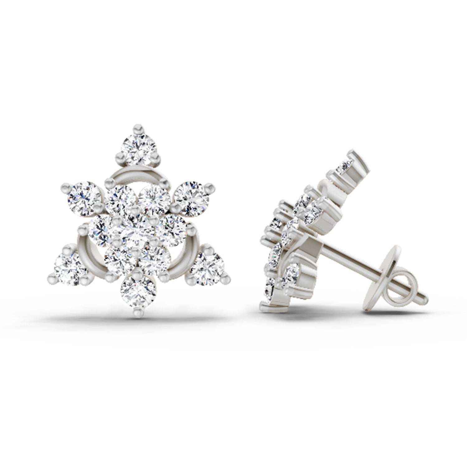 1.17 Ct Round Flower Earrings |  14K White Gold