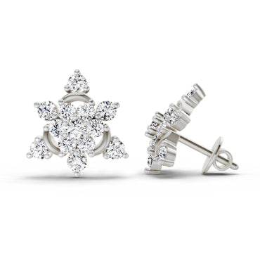 1.17 Ct Round Flower Earrings |  14K White Gold