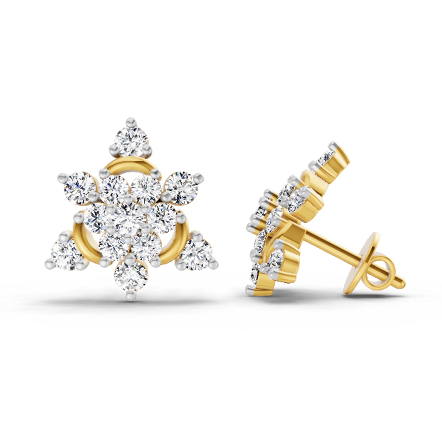 1.17 Ct Round Flower Earrings |  14K Yellow Gold