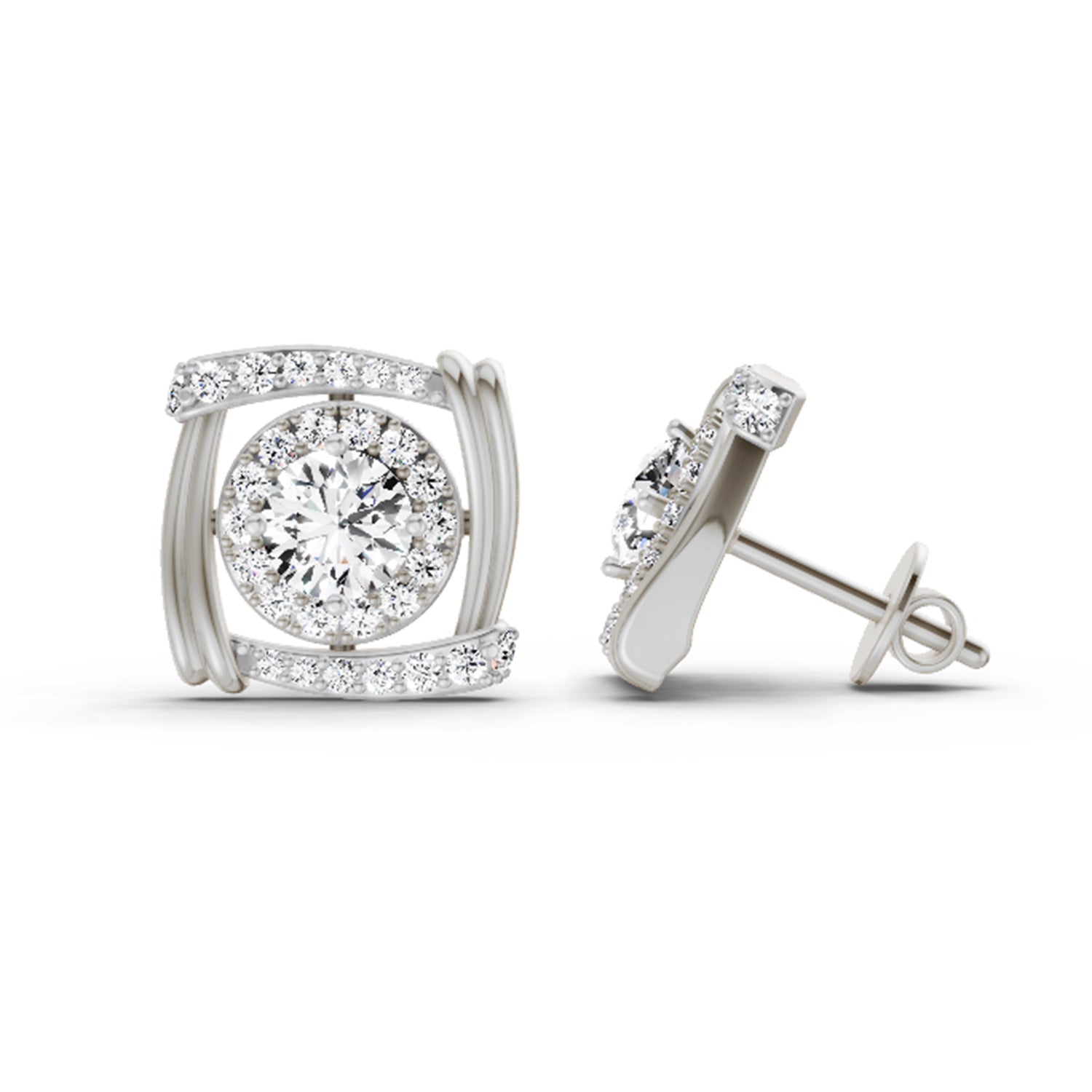 1.48 Ct Round Halo Stud Earrings | 14K White Gold  FG VS Quality Diamonds