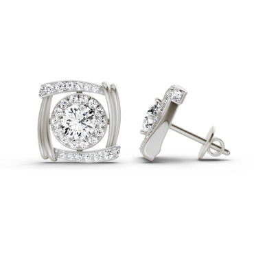 1.48 Ct Round Halo Stud Earrings | 14K White Gold  FG VS Quality Diamonds