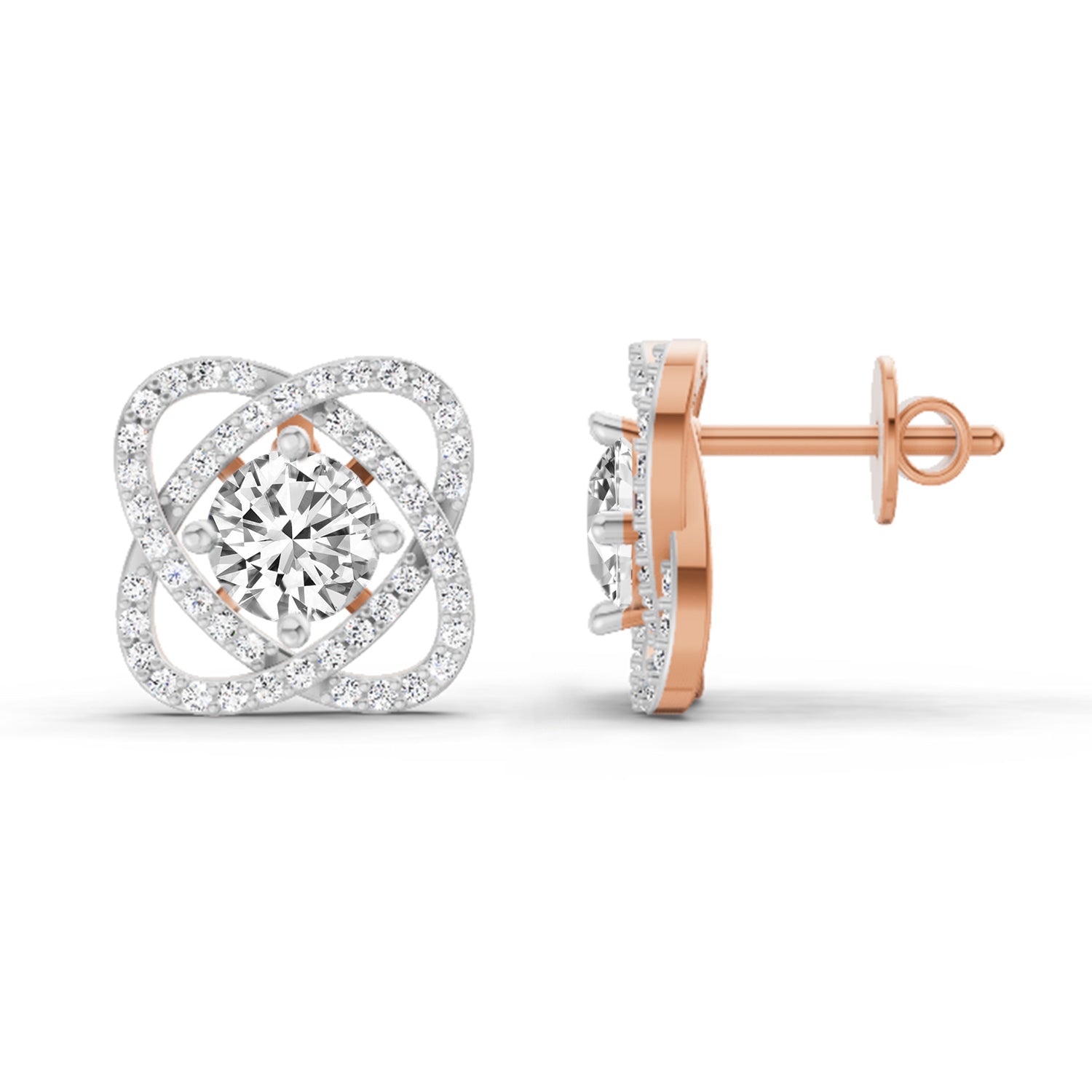 1.78 Ct Round Halo Stud Earrings |  14K Rose Gold