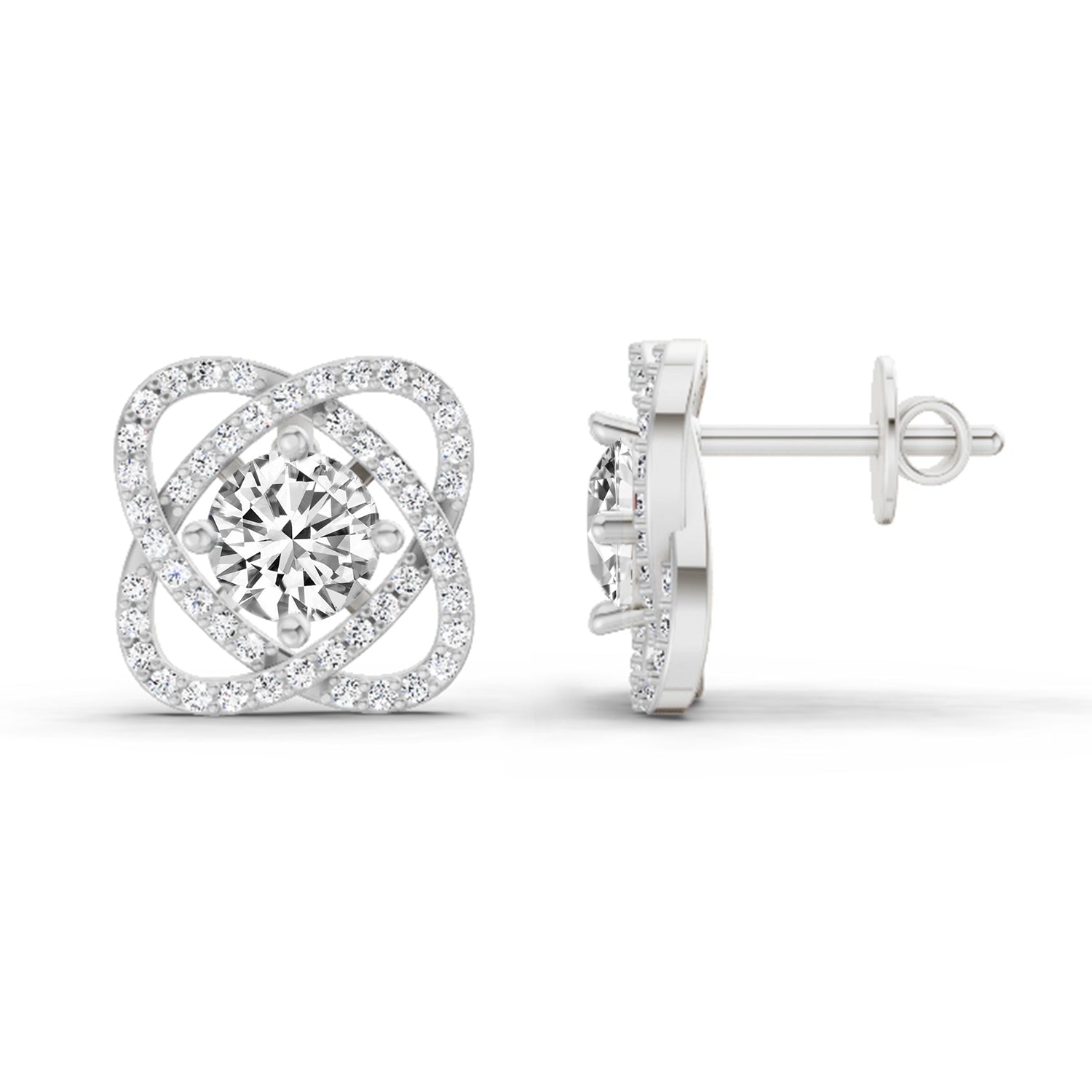 1.78 Ct Round Halo Stud Earrings |  14K White Gold