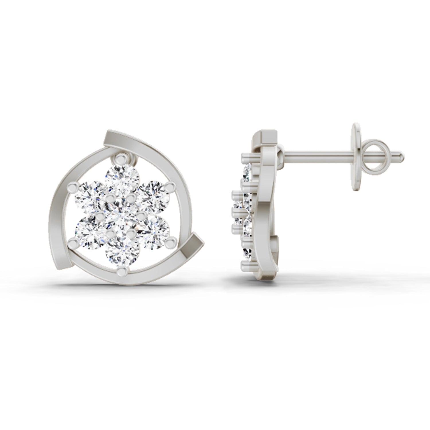 1.11 Ct Round Flower Stud Earrings |  14K White Gold