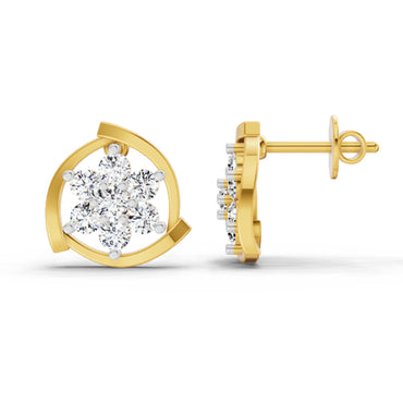1.11 Ct Round Flower Stud Earrings |  14K Yellow Gold