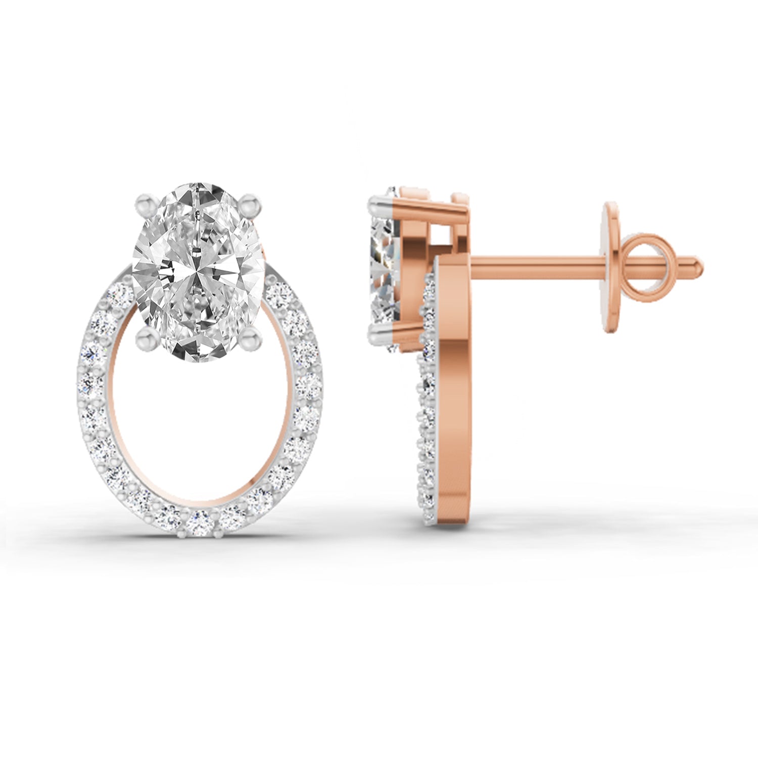 1.73 Ct Oval Halo Stud Earrings |  14K Rose Gold