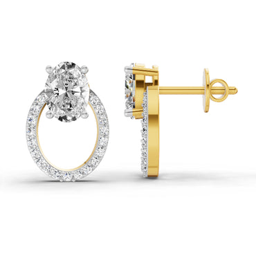 1.73 Ct Oval Halo Stud Earrings |  14K Yellow Gold