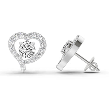 1.64 Ct Round Halo Heart Shape Earrings |  14K White Gold