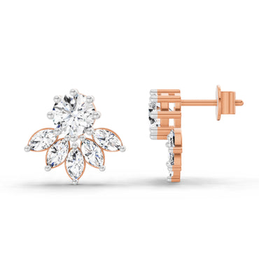 2.7 Ct Round & Marquise Cluster Earrings |  14K Rose Gold