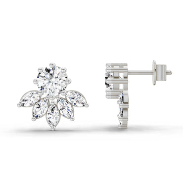 2.7 Ct Round & Marquise Cluster Earrings |  14K White Gold