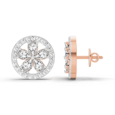 1.46 Ct Pear Flower Halo Stud Earrings |  14K Rose Gold