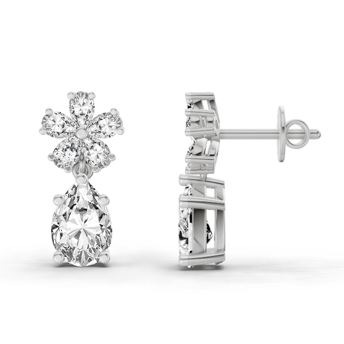 2.8 Ct Floral Pear Drop Earrings | 14K White Gold