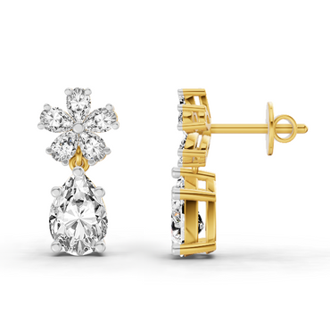 2.8 Ct Floral Pear Drop Earrings | 14K Yellow Gold