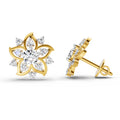 0.91 Ct Round Flower Stud Earrings |  14K Yellow Gold