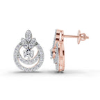 0.91 Ct  Round Shape Diamond Halo Cluster Stud Earrings | 14K Rose Gold