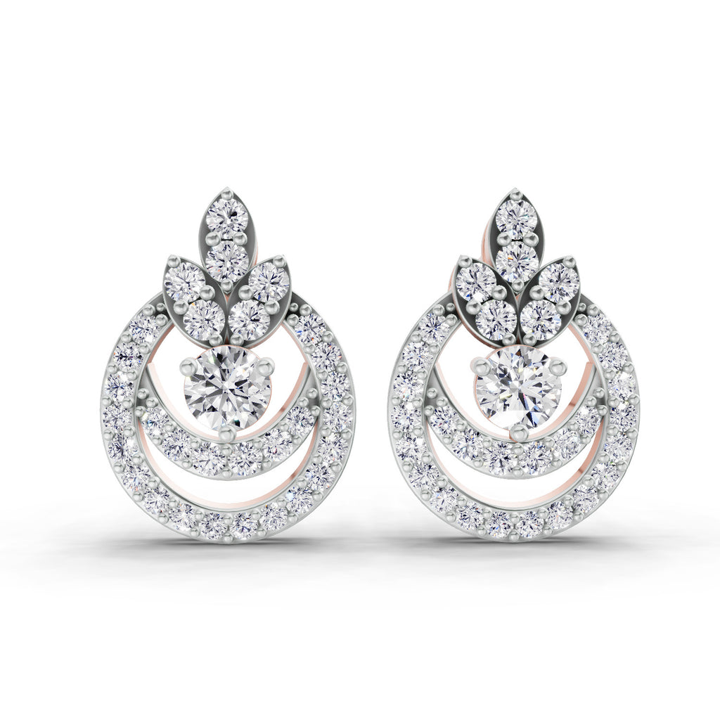 0.91 Ct  Round Shape Diamond Halo Cluster Stud Earrings | 14K Rose Gold