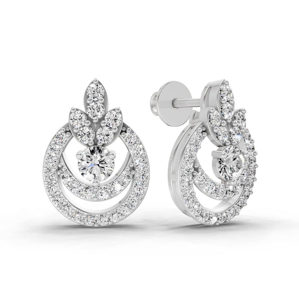 0.91 Ct  Round Shape Diamond Halo Cluster Stud Earrings | 14K Rose Gold