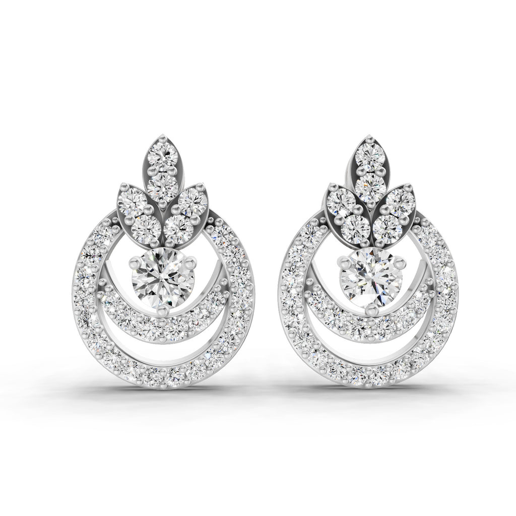 0.91 Ct  Round Shape Diamond Halo Cluster Stud Earrings | 14K Rose Gold