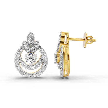 0.91 Ct  Round Shape Diamond Halo Cluster Stud Earrings | 14K Yellow Gold