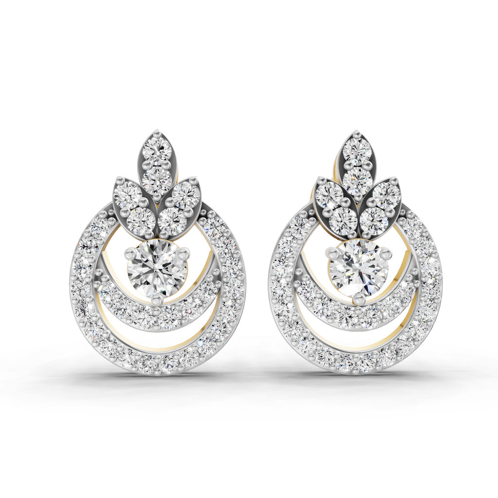 0.91 Ct  Round Shape Diamond Halo Cluster Stud Earrings | 14K Rose Gold