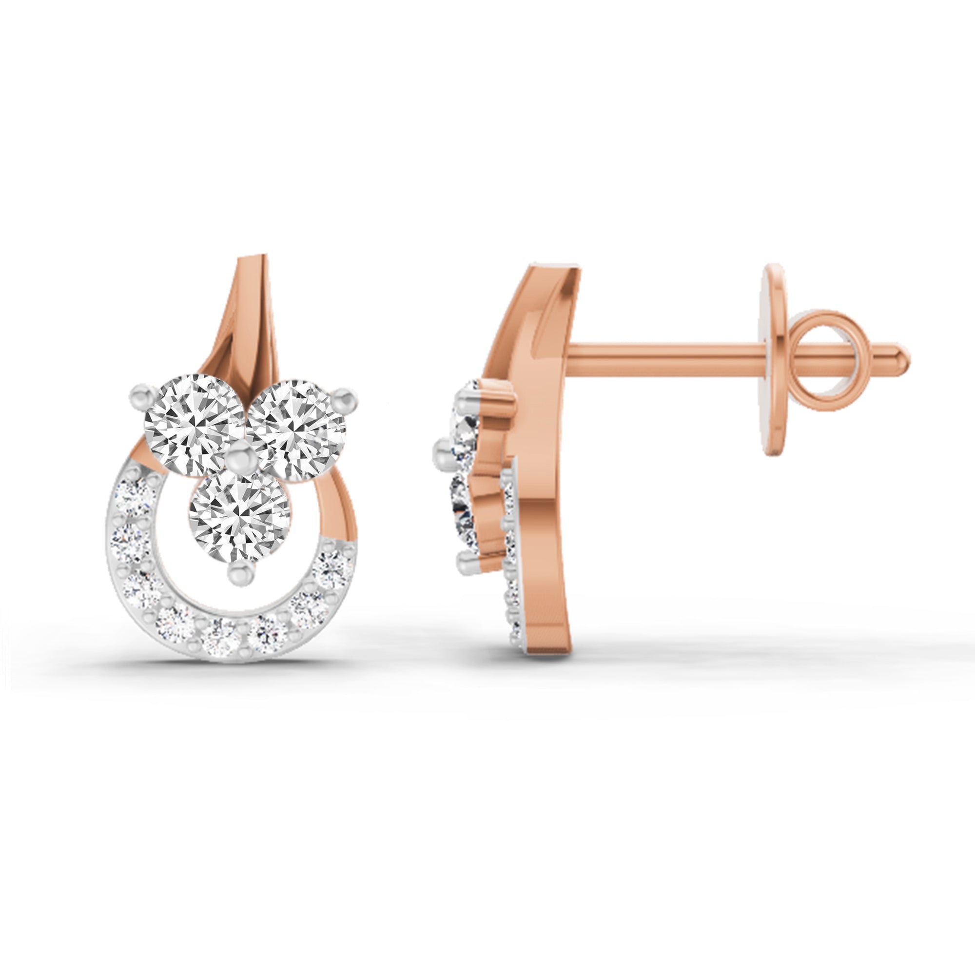 0.45 Ct Round Teardrop Stud Earrings |  14K Rose Gold