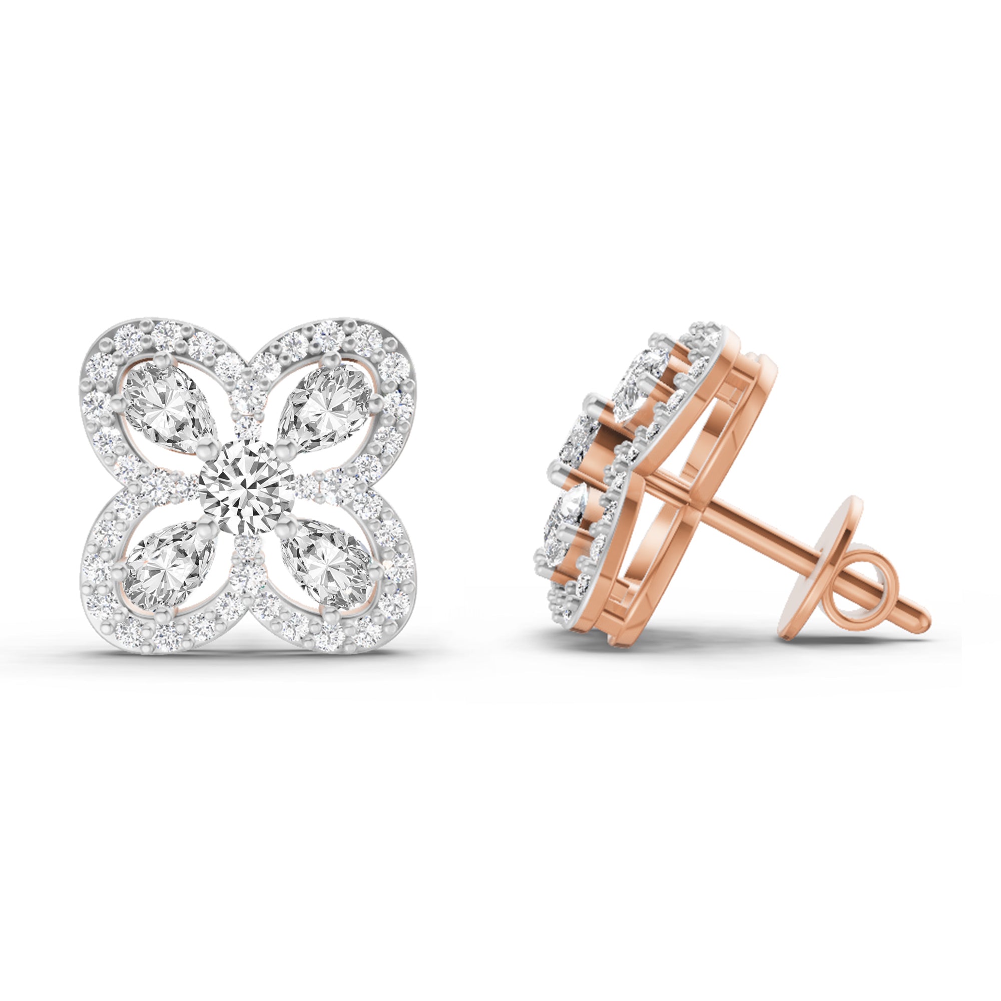 0.9 Ct Round Halo Earrings |  14K Rose Gold