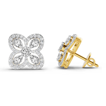 0.9 Ct Round Halo Earrings |  14K Yellow Gold