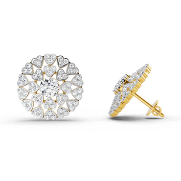 Round 1.45 Ct Heart Shpae Halo Earrings |  14K Yellow Gold