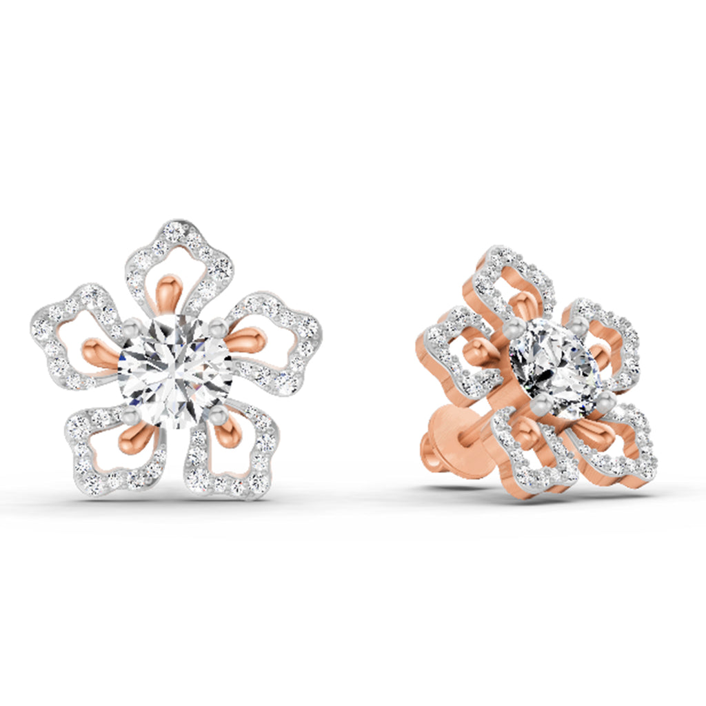 2.66 Ct Round Shape Cluster Diamond Earrings | 14K Rose Gold