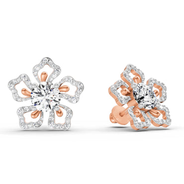 2.66 Ct Round Shape Cluster Diamond Earrings | 14K Rose Gold