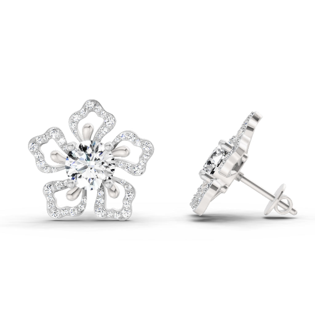 2.66 Ct Round Shape Cluster Diamond Earrings | 14K Rose Gold