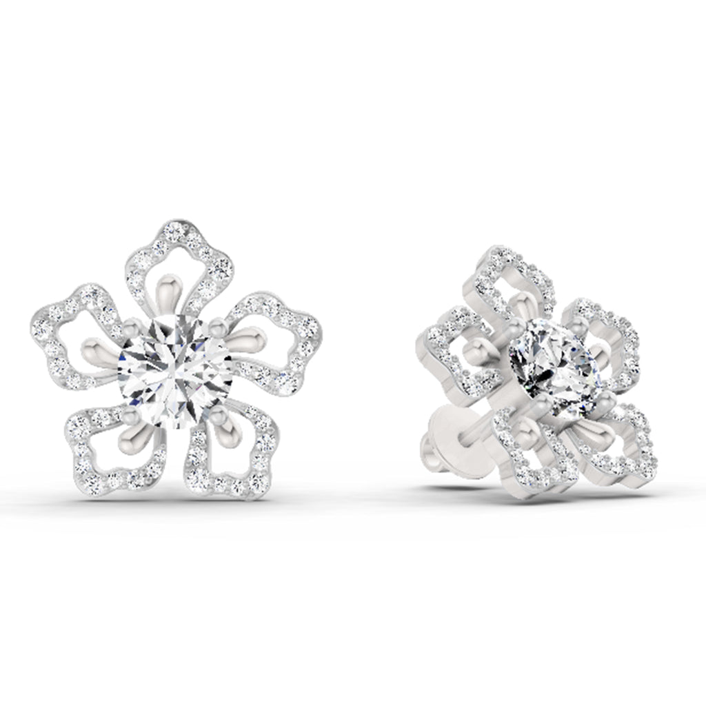 2.66 Ct Round Shape Cluster Diamond Earrings | 14K Rose Gold