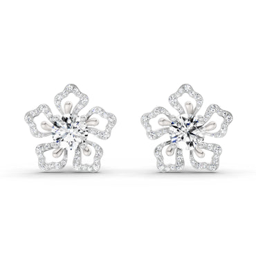 2.66 Ct Round Shape Cluster Diamond Earrings | 14K White Gold