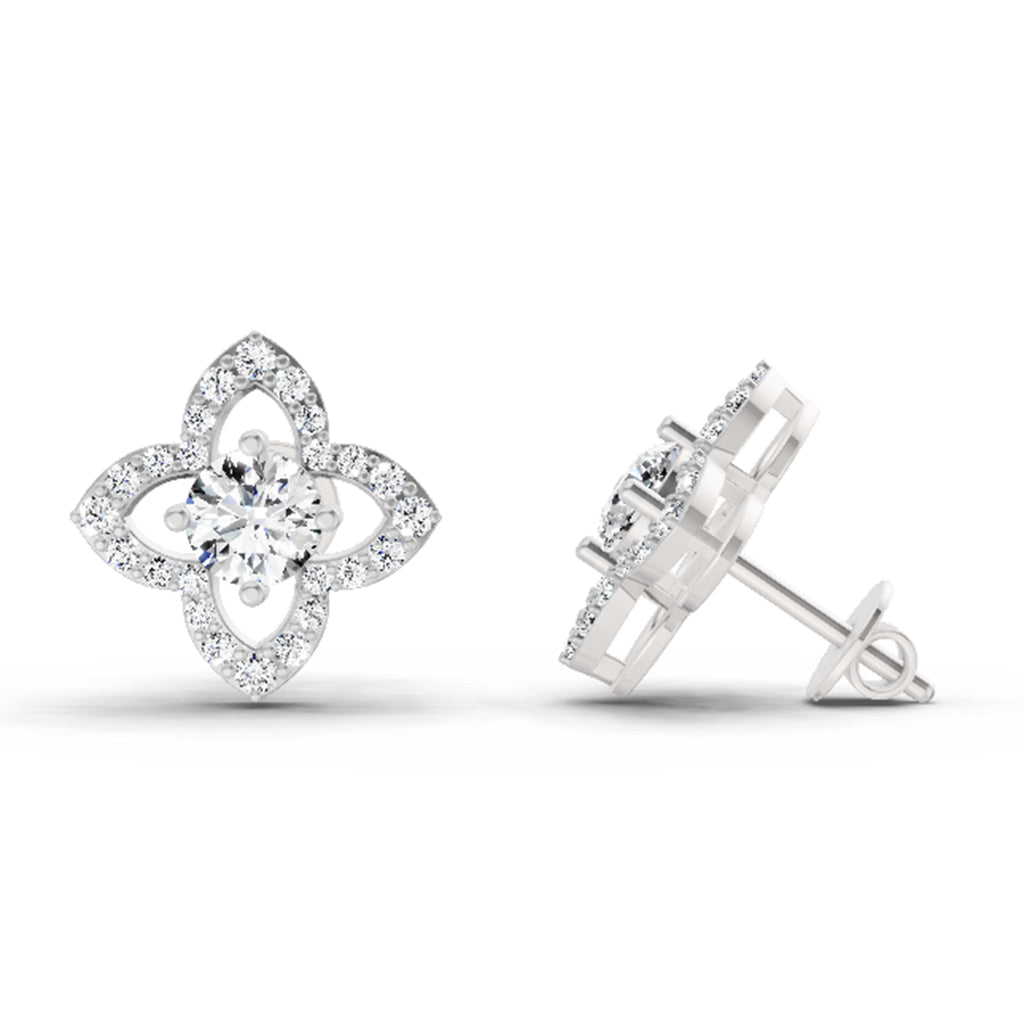 1.41 Ct Round Shape Halo Diamond Earrings | 14K Rose Gold