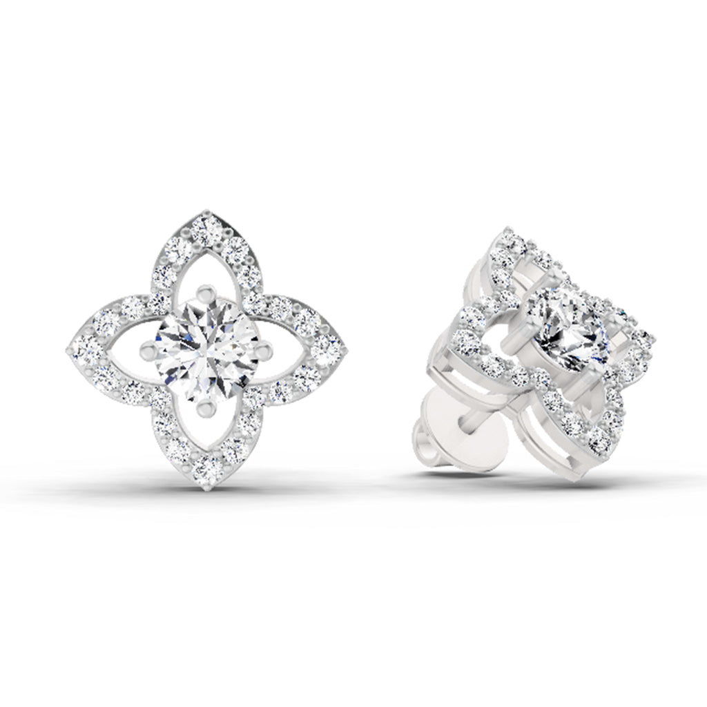 1.41 Ct Round Shape Halo Diamond Earrings | 14K Rose Gold
