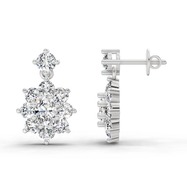 1.79 Ct Floral Drop Stud Earrings | 14K White Gold