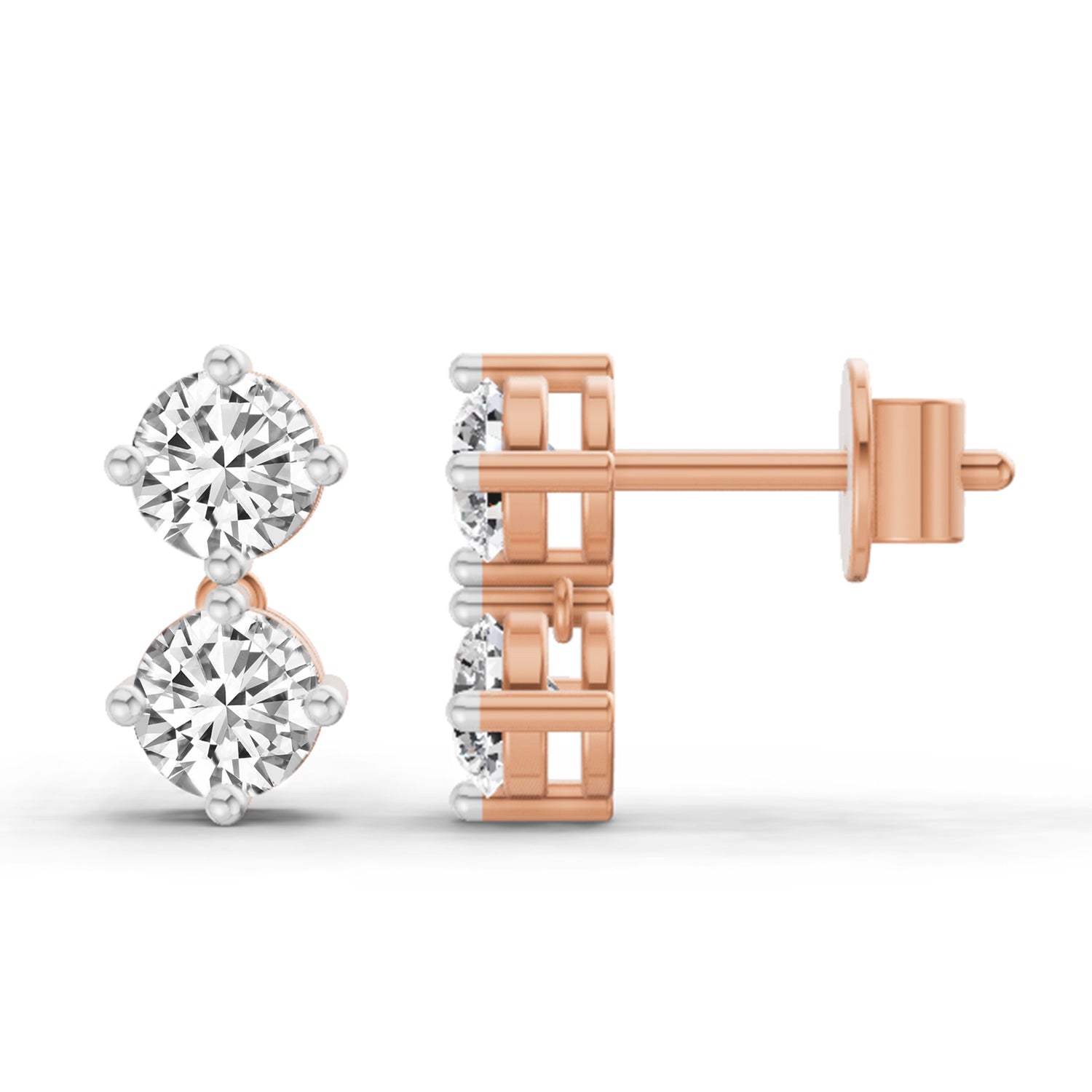 1.06 Ct Round Drop Earrings |  14K Rose Gold