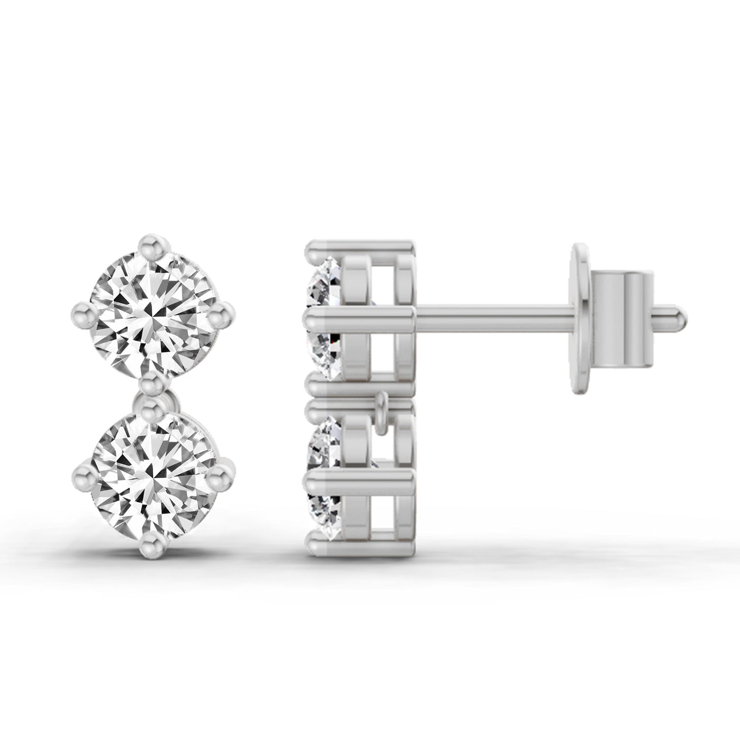 1.06 Ct Round Drop Earrings |  14K White Gold
