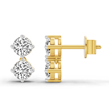 1.06 Ct Round Drop Earrings |  14K Yellow Gold