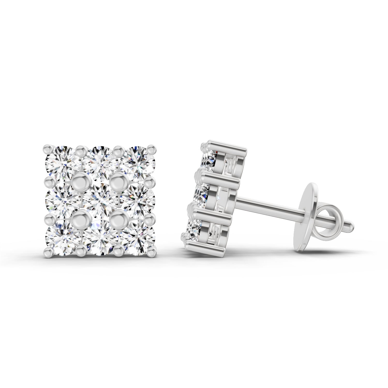 0.94 Ct Round Cluster Stud Earrings |  14K White Gold
