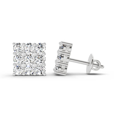 0.94 Ct Round Cluster Stud Earrings |  14K White Gold