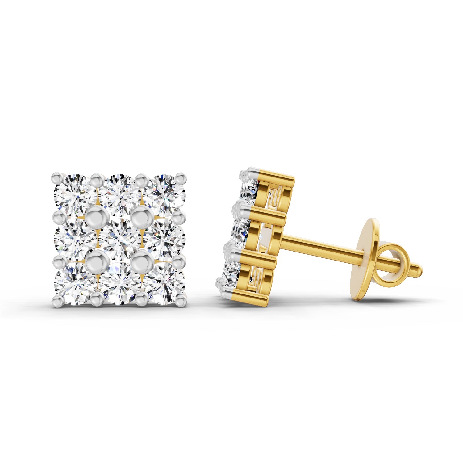 0.94 Ct Round Cluster Stud Earrings |  14K Yellow Gold